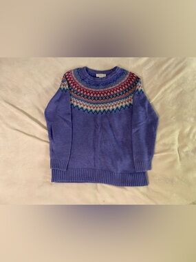 Christopher & Banks Purple Fair Isle Yoke Crewneck Sweater